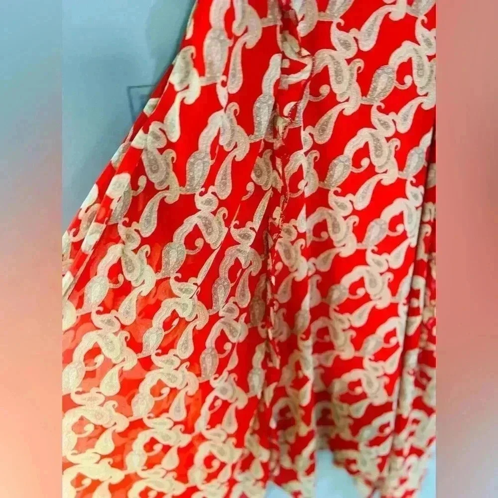 MELLODAY V-Neck Short Sleeve Paisley Print Midi Dress In Red Cream - Picture 8 of 11